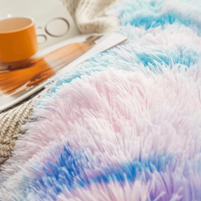 Tie dye Blue Plush Fluffy Comforter Cover Set Queen - Ultra Soft Faux Fur tie dye Bedding Sets 3 Pieces (1 Shaggy Duvet Cover + 2 Pillow case) Fluffy Bed Set (Tie Dye Blue, Queen) - LeafyLoom