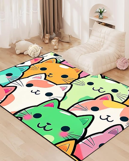 Cat Rug for Girls Room - Cat Pattern Rug Decor for Bedroom Cute Cat Area Rug Carpet Cartoon Cat Rug Kids Room, 4.5x6 Feet - LeafyLoom