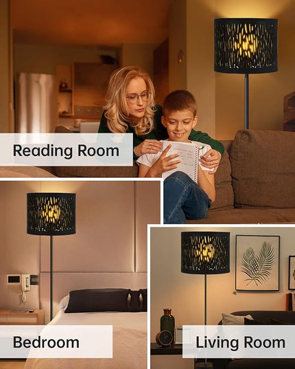 BoostArea Floor Lamp, Standing Lamp, 6W LED Floor Lamps with Black Lampshade, 2700K, Foot Switch, E26 Socket, 58" Tall Metal Pole Lamp, Simple Floor Lamps for Living Room/Bedroom/Farmhouse, Forest - LeafyLoom