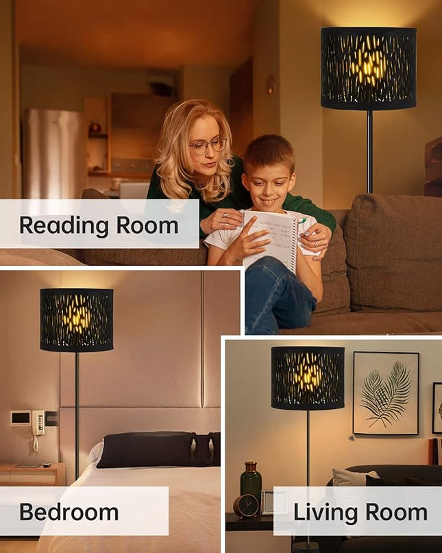 BoostArea Floor Lamp, Standing Lamp, 6W LED Floor Lamps with Black Lampshade, 2700K, Foot Switch, E26 Socket, 58" Tall Metal Pole Lamp, Simple Floor Lamps for Living Room/Bedroom/Farmhouse, Forest - LeafyLoom