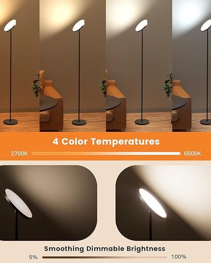 Floor Lamp,Bright 36W 3500LM Standing Lamp with Remote, 2700K Soft White to 6500K Cool White Adjustable,Touch Control Dimmable Torchiere Tall Lamp for Living Room,Bedroom,Office,Sofa(Black) - LeafyLoom