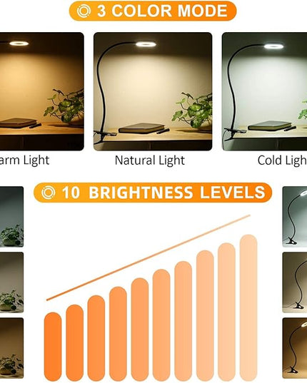 Clip on Light Reading Lights, 48 LED USB Desk Lamp with 3 Color Modes 10 Brightness, Eye Protection Book Clamp Light, 360 ° Flexible Gooseneck Clamp Lamp for Desk Headboard Video Conferencing - LeafyLoom