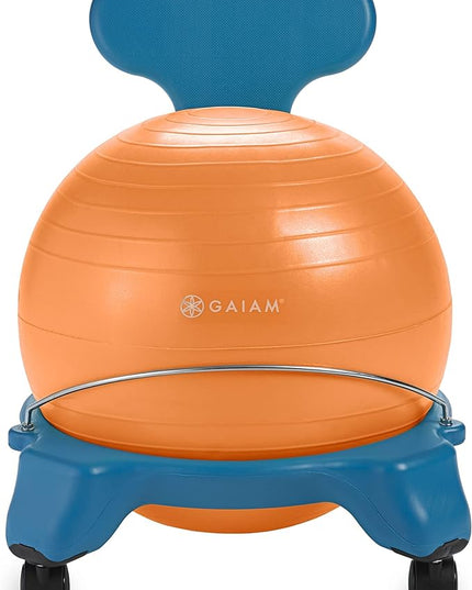 Gaiam Kids Balance Ball Chair - Classic Children's Stability Ball Chair, Alternative School Classroom Flexible Desk Seating for Active Students, Orange/Blue - LeafyLoom