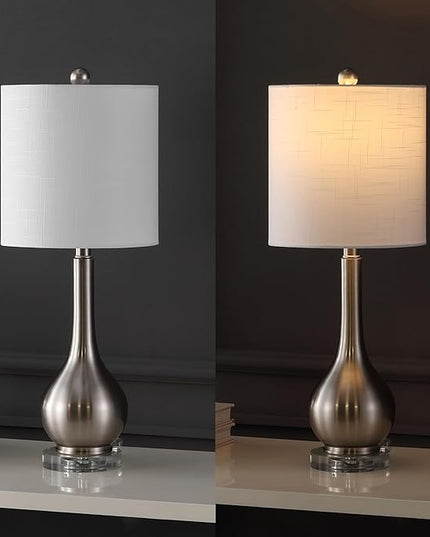 JONATHAN Y JYL5010B-SET2 Dylan 25" Metal/Crystal Teardrop LED Table Lamp Contemporary, Transitional, Traditional, Classic, Office, Living Room, Dining Room, Bedroom, Nickel (Set of 2) - LeafyLoom