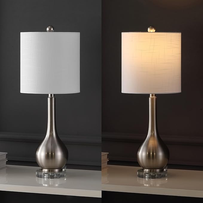 JONATHAN Y JYL5010B-SET2 Dylan 25" Metal/Crystal Teardrop LED Table Lamp Contemporary, Transitional, Traditional, Classic, Office, Living Room, Dining Room, Bedroom, Nickel (Set of 2) - LeafyLoom