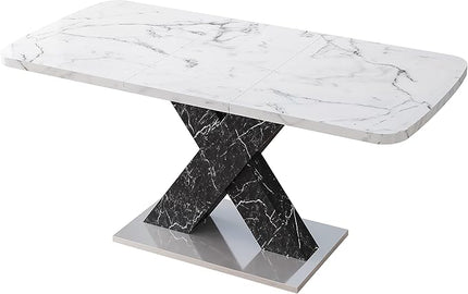 NicBex 62.99Inch Expandable Dining Table,Modern Kitchen Table with White Marble Tabletop and MDF White X-Shape Legs for 6 to 8,Large Dining Room Table for Kitchen,Meeting Living Room,Antique White - LeafyLoom