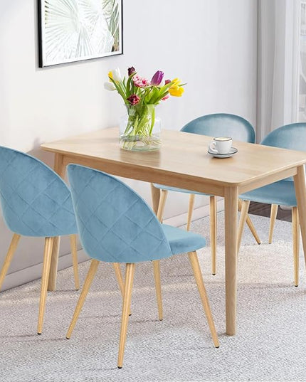 FurnitureR Upholstered Velvet Dining Chair Mid Back Armless with Wood Legs for Home Kitchen Bedroom Living Room, Set of 2, Sky Blue - LeafyLoom