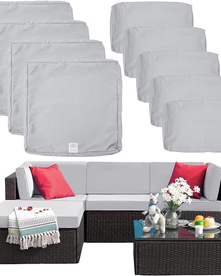ClawsCover 9Pack Outdoor Seat and Back Cushions Replacement Covers Fit for 5 Pieces 4-Seater Wicker Rattan Patio Conversation Set Sectional Couch Furniture,Gray-Include Covers Only (Large) - LeafyLoom