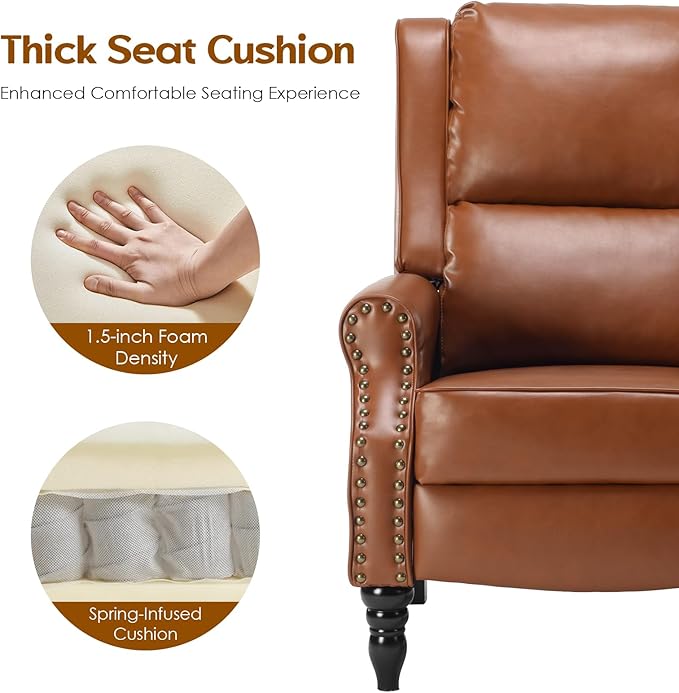STARY Faux Leather Pushback Recliner Chair for Living Room Bedroom RV, Yellow Brown - LeafyLoom