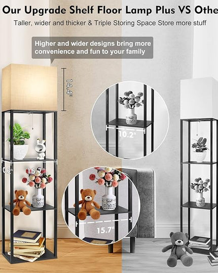 RUNTOP Plus Floor Lamp with Shelves, Shelf Lamp with 15W LED Bulb, 3 Colors, Memory Function, Wide Display Shelf for Collectibles Storge, Shelf Floor Lamps for Living Room, Standing Lamp for Bedroom - LeafyLoom