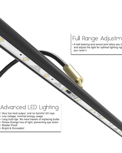 Cocoweb 19" Grand Piano Lamp - Adjustable, Black with Brass Accents, LED Clip-on with Dimmer - GPLED19D - LeafyLoom