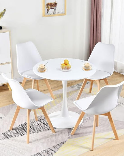 Round White Dining Table Modern Kitchen Table 31.5" with Pedestal Base in Tulip Design, Mid-Century Leisure Table for 2 to 4 Person - LeafyLoom