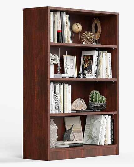 Farini 4 Shelf boockase Display Bookcase Freestanding Wooden Bookshelves for Home Office Living Room,48 Inch Height，Cherry - LeafyLoom