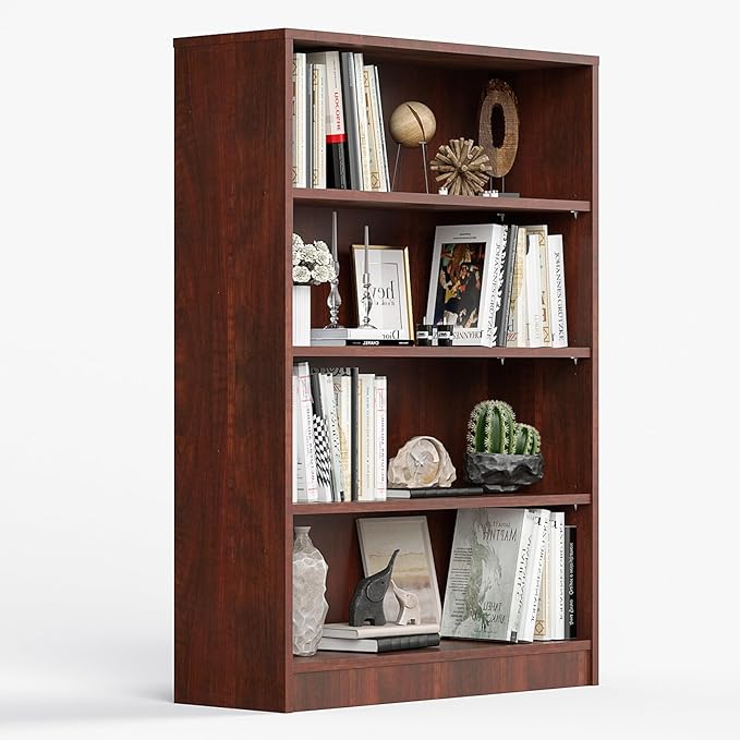 Farini 4 Shelf boockase Display Bookcase Freestanding Wooden Bookshelves for Home Office Living Room,48 Inch Height，Cherry - LeafyLoom