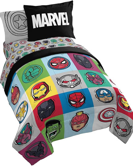 Jay Franco Marvel Avengers Pop 5 Piece Twin Size Bed Set - includes Comforter & Sheet Set - Super Soft Fade Resistant Microfiber (Official Marvel Product) - LeafyLoom