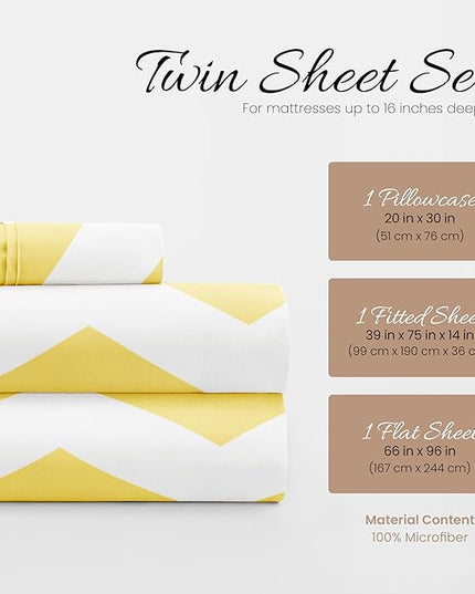 Linen Market 3 Piece Twin Bedding Sheet Set (Yellow Arrow) - Sleep Better Than Ever with These Ultra-Soft & Cooling Bed Sheets for Your Twin Size Bed - Deep Pocket Fits 16" Mattress - LeafyLoom