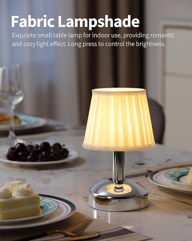 KDG Modern Cordless Small Table Lamp, Portable LED Fabric Shade Desk Lamps, 5000mAh Rechargeable Battery Operated Lighting for Bedroom, Bedside, Bar, Living Room, Dining Room, Night Light(Silver) - LeafyLoom