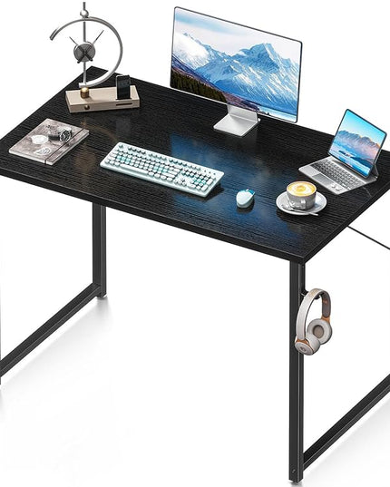 Coleshome 40 Inch Computer Desk, Modern Simple Style Desk for Home Office, Study Student Writing Desk, Black - LeafyLoom