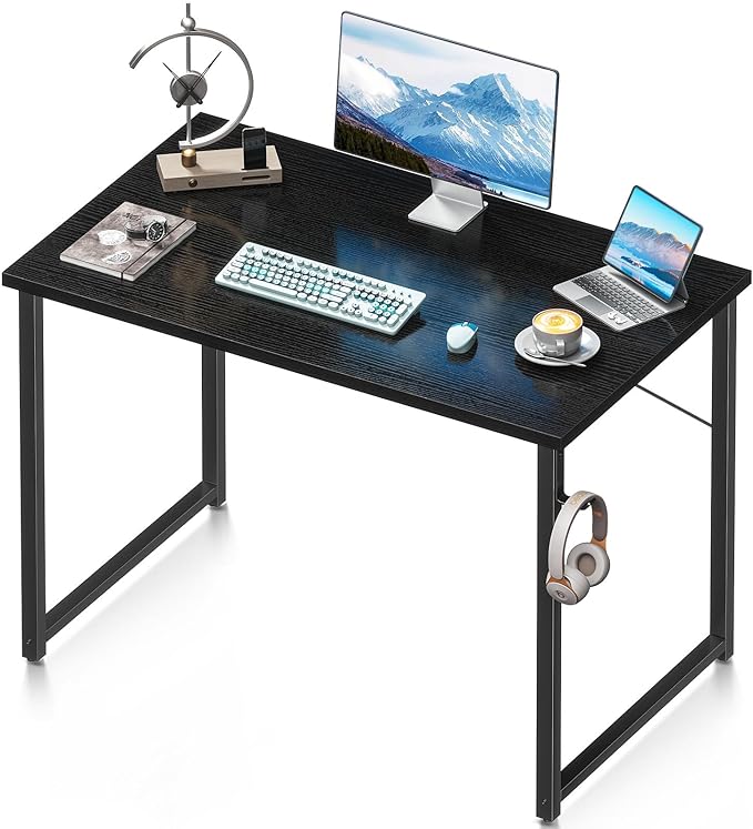 Coleshome 40 Inch Computer Desk, Modern Simple Style Desk for Home Office, Study Student Writing Desk, Black - LeafyLoom