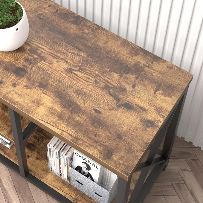 55 Inch TV Stand for Televisions up to 65 Inch, Modern Entertainment Center with Storage Shelves, Industrial Media TV Console for Living Room, Bedroom, Rustic Brown - LeafyLoom