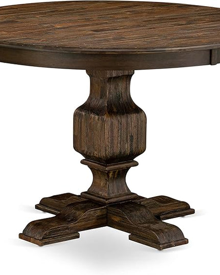 East West Furniture FE3-07-TP Ferris Kitchen Dining Table - a Round Wooden Table Top with Pedestal Base, 48x48 Inch, Distressed Jacobean - LeafyLoom
