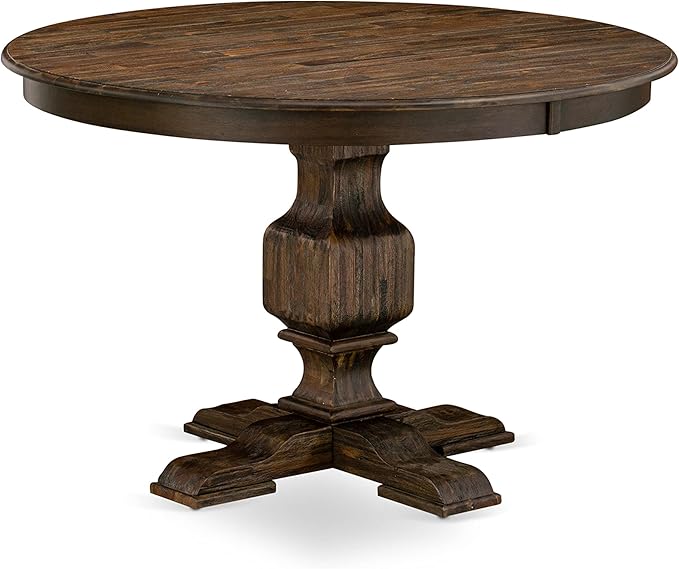 East West Furniture FE3-07-TP Ferris Kitchen Dining Table - a Round Wooden Table Top with Pedestal Base, 48x48 Inch, Distressed Jacobean - LeafyLoom