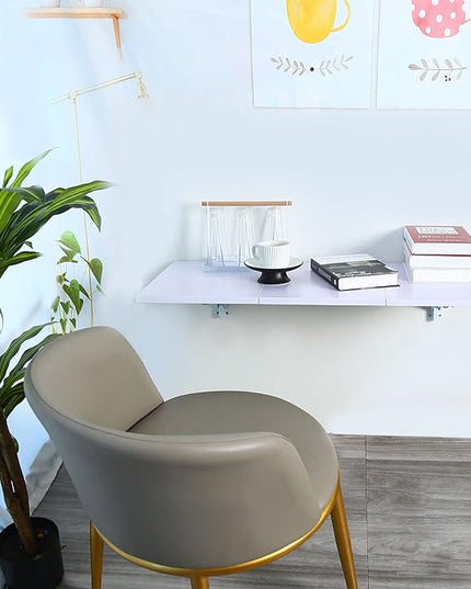 Folding Wall Desk, Wall Desk Fold Down Wall Mounted Desk for Small Space, Floating Desk, White, 35.4 x 15.8 inch - LeafyLoom