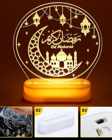 Honoson Ramadan Table Decoration for Home 2024 Ramadan LED Lights Eid Mubarak Star Moon Shaped Kids Night Lamp Ornaments Ramadan Mubarak Gift for Muslims Family Islamic Holiday Eid al Fitr Party - LeafyLoom