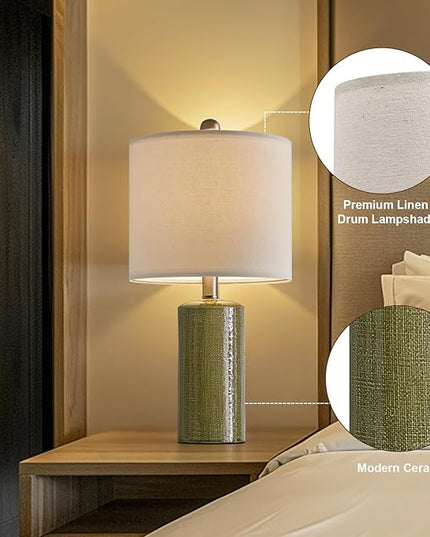 20.25" Small Table Lamps Set of 2 Modern Ceramic Lamps for Living Room Farmhouse Bedside Lamps Boho Lamps for Night Stands Green Bedroom Lamps Side Table Lamps End Table Lamps - LeafyLoom