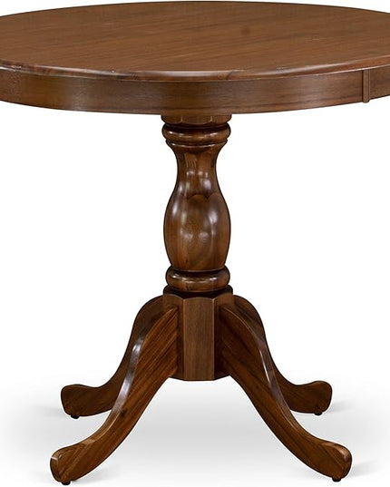East West Furniture Antique 3 Piece Room Furniture Set Contains a Round Kitchen Table with Pedestal and 2 Grey Linen Fabric Parsons Dining Chairs, 36x36 Inch, Walnut - LeafyLoom