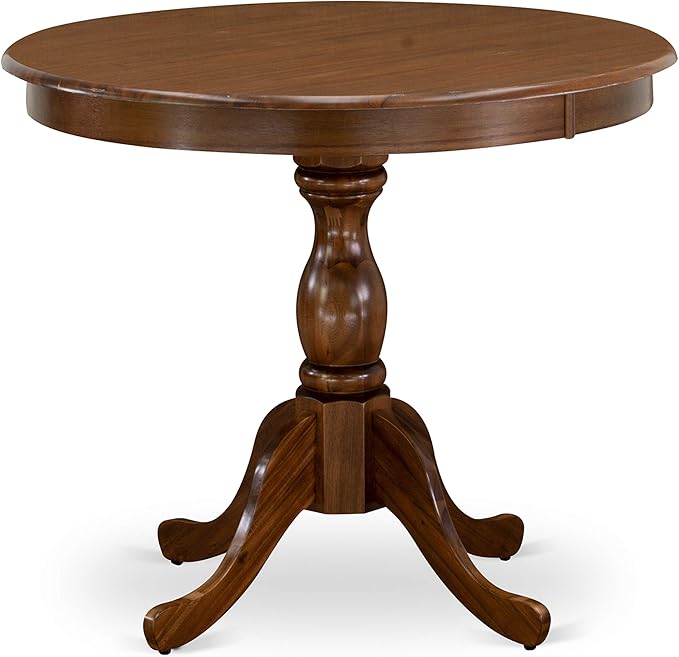 East West Furniture Antique 3 Piece Room Furniture Set Contains a Round Kitchen Table with Pedestal and 2 Grey Linen Fabric Parsons Dining Chairs, 36x36 Inch, Walnut - LeafyLoom