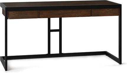SIMPLIHOME Erina SOLID WOOD and Metal Modern Industrial 60 inch Wide Home Office Desk, Writing Table, Workstation, Study Table Furniture in Farmhouse Brown with 2 Drawers - LeafyLoom