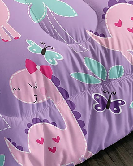 Axolotl Cute Dinosaur Comforter Set Full Size,Girls Bedding Cartoon Dinosaur Bedding Set for Girls Teens Kids Boys Adults Room Decor,Kids Comforter Set All Season,1 Quilt 2 Pillow Cases,Purple - LeafyLoom