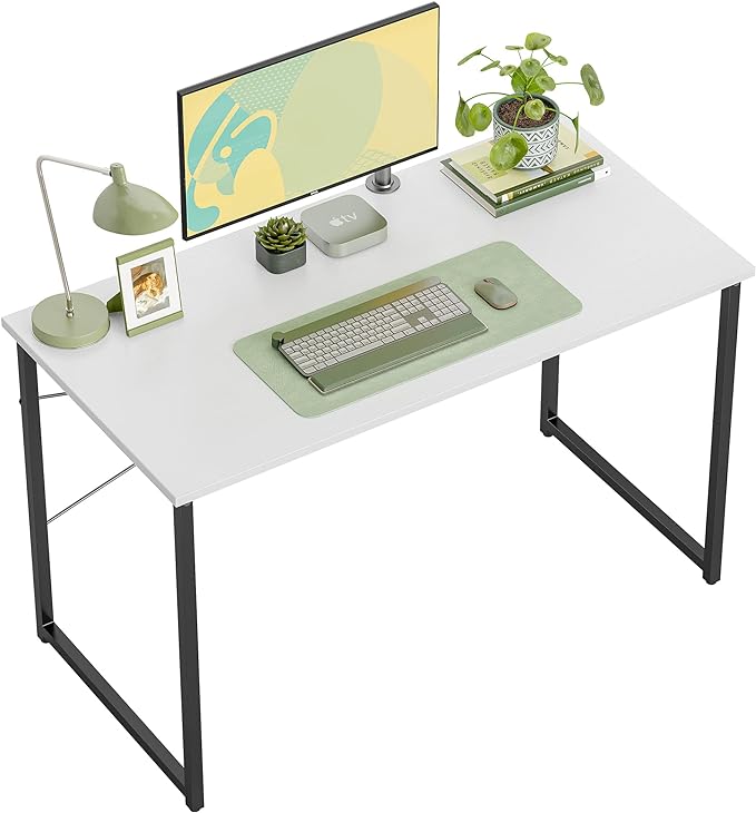 BANTI Computer Desk, 47 inch Home Office Desk, Modern Simple Style PC Table for Home, Office, Study, Writing, White - LeafyLoom