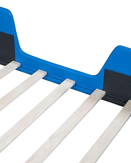 Twin Size Race Car Bed with Wheels,Kids Car-Shaped Beds W/Safety Guardrail,Slats Support,Easy Assembly,Wooden Platform Bedframe for Boys Toddlers Child's Bedroom,Blue PU - LeafyLoom