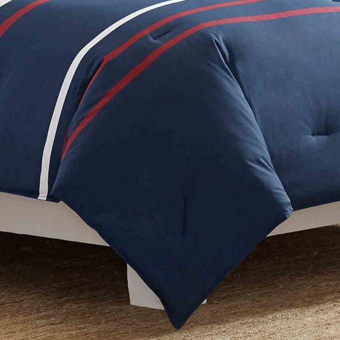 Nautica - King Size Comforter Set, Cotton Reversible Bedding with Matching Shams, Stylish Home Decor (Bradford Navy/Kahki, King) - LeafyLoom