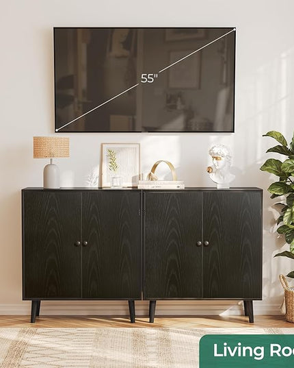 Buffet Cabinet with Storage, Storage Cabinet with 2 Doors, Black Cabinet with Solid Wood Feet, Sideboard Cabinet Accent Cabinet, for Kitchen, Entryway, Living Room - LeafyLoom