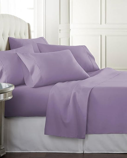 Danjor Linens Queen Sheet Set - 6 Piece Set Including 4 Pillowcases - Deep Pockets - Breathable, Soft Bed Sheets - Wrinkle Free - Machine Washable - Lavender Sheets for Queen Size Bed - 6 pc - LeafyLoom