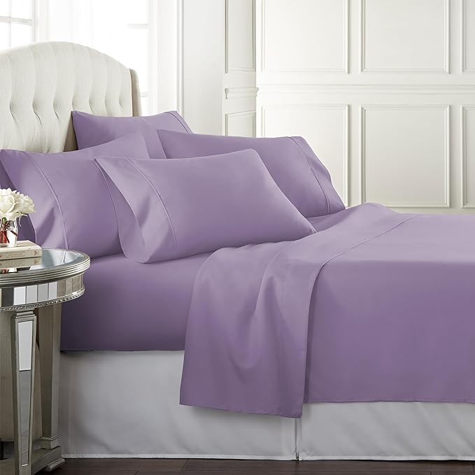 Danjor Linens King Size Sheets Set - 6 Piece Set Including 4 Pillowcases - Deep Pockets - Breathable, Soft Bed Sheets - Wrinkle Free - Machine Washable - Lavender King Bed Sheets - 6 pc - LeafyLoom