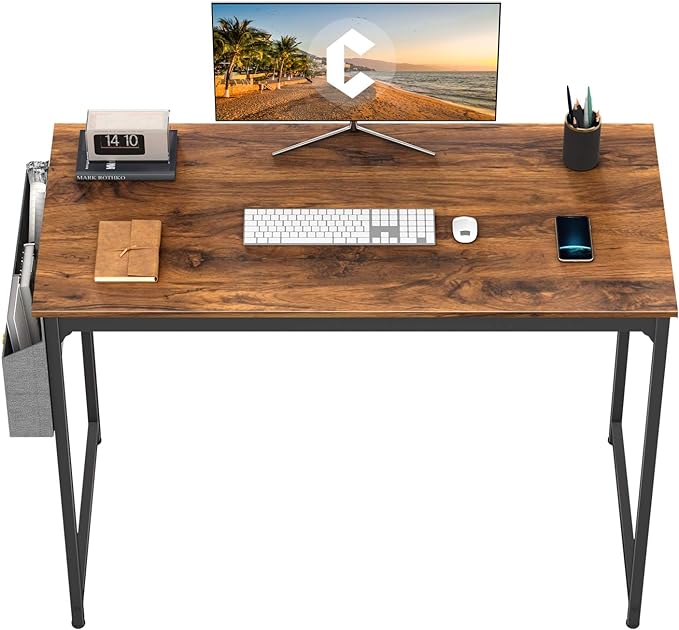 CubiCubi Computer Desk 40 Inch Study Writing Table for Home Office, Modern Simple Style PC Table with Storage Bag, Brown - LeafyLoom