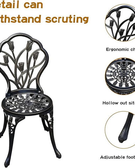 Patio Bistro Set.Rust-Resistant Cast Aluminum Bistro Table Set with Umbrella Hole for Backyard (Tulip Copper) - LeafyLoom