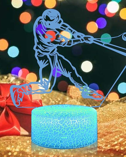 Teenager christmas gifts xmas gift 3D Illusion Playing Baseball Night Light Lamp 16 Color Change Touch White Crack Base remote control Birthday Present Boys Girls Baseball lover - LeafyLoom
