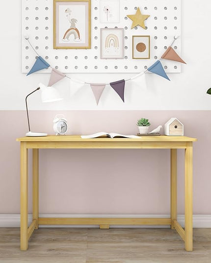 Max & Lily Solid Wood Desk, 47 Inches, Natural - LeafyLoom