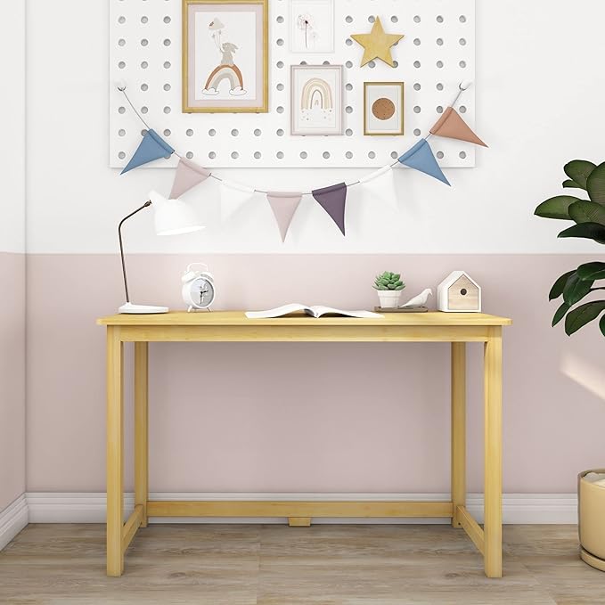 Max & Lily Solid Wood Desk, 47 Inches, Natural - LeafyLoom