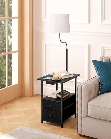 addlon Floor Lamp with Side Table, Nightstand with Charging Station, 3 Color Temperatures 9W LED Bulb, Floor Lamps for Living Room, Bedroom, Storage End Tables Living Room - Black - LeafyLoom