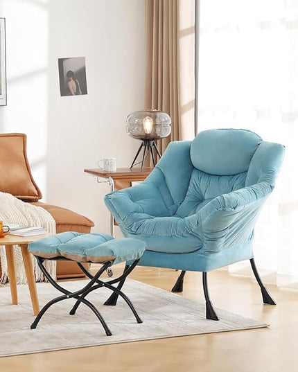 Cozy Lazy Chair and Ottoman, Large Contemporary Accent Lounge Chair Set, Leisure Upholstered Reading Armchair for Bedroom, Living Room, Dorm Rooms, Office - LeafyLoom