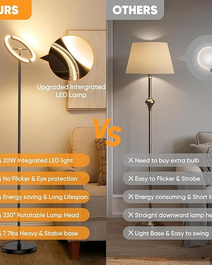 Modern LED Floor Lamp, Rotatable Standing Lamp with Foot Switch, 20W Bright Reading Floor Light with 3 Color Temperatures, Black Stand up Lamp Tall Lamp for Living Room, Bedroom, Office - LeafyLoom