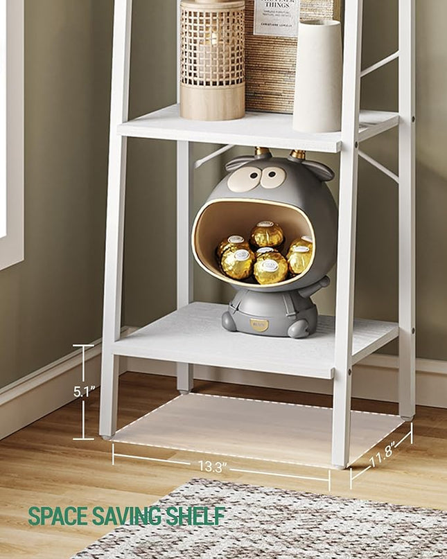 Ladder Shelf, Bookshelf Bookcase, Freestanding Corner Storage Shelve with 2 Hooks for Home Office, Living Room, Kitchen, Bedroom, Industrial, 6-Tier White BC13313W - LeafyLoom