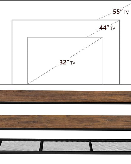 WEENFON Wood TV Stand for 55 Inch TV, 47 Inch Metal TV Table with Adjustable Leg, Unique Rustic Storage Shelve for Living Room, 3-Tiers TV Console for Bedroom, Rustic Brown - LeafyLoom
