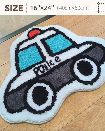 Bedroom or Bathroom Rug for kids - 24x16 in; 100% Soft Microfiber Kids Bathroom Mat; Decorative Kids Area Rug, for Boys Girls Kids, 18x24 Inches (Police Car) - LeafyLoom